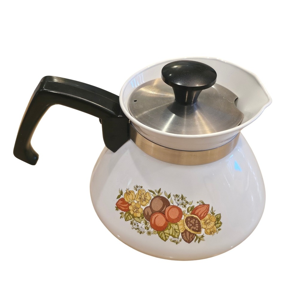 Corning Ware P104 Coffee Pot 900ml White‎ Floral Fruit Design Made Canada
